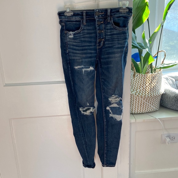 Denim - Dark wash destroyed skinny jeans size 6 short